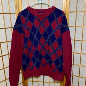 Vintage Gant Chunky Argyle Knit Sweater 100% COTTON Size Large